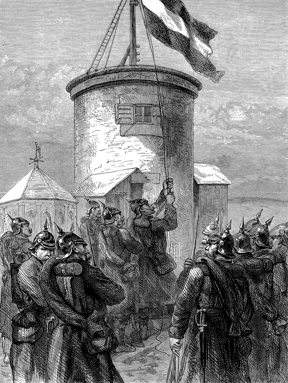 Preussiske tropper hejser deres flag ved Valerien, fransk-preussisk krig, 1870-1871 c1880 af Unbekannt
