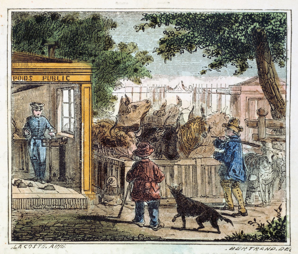 Offentlig brovægt bruges til at veje kvæg på et marked, 1867 af Unbekannt