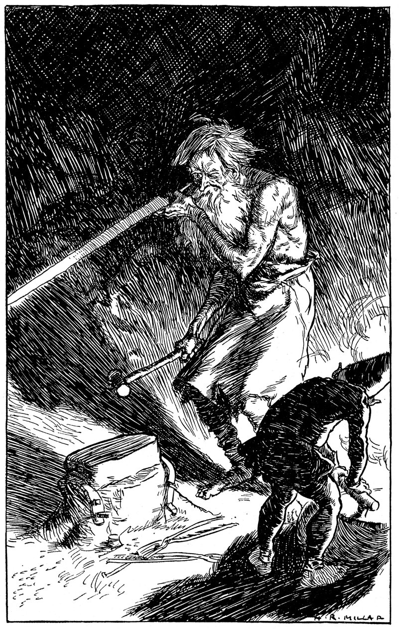 Puck hjælper Wayland, Smith of the Gods, med at smede et sværd, 1909 af Unbekannt