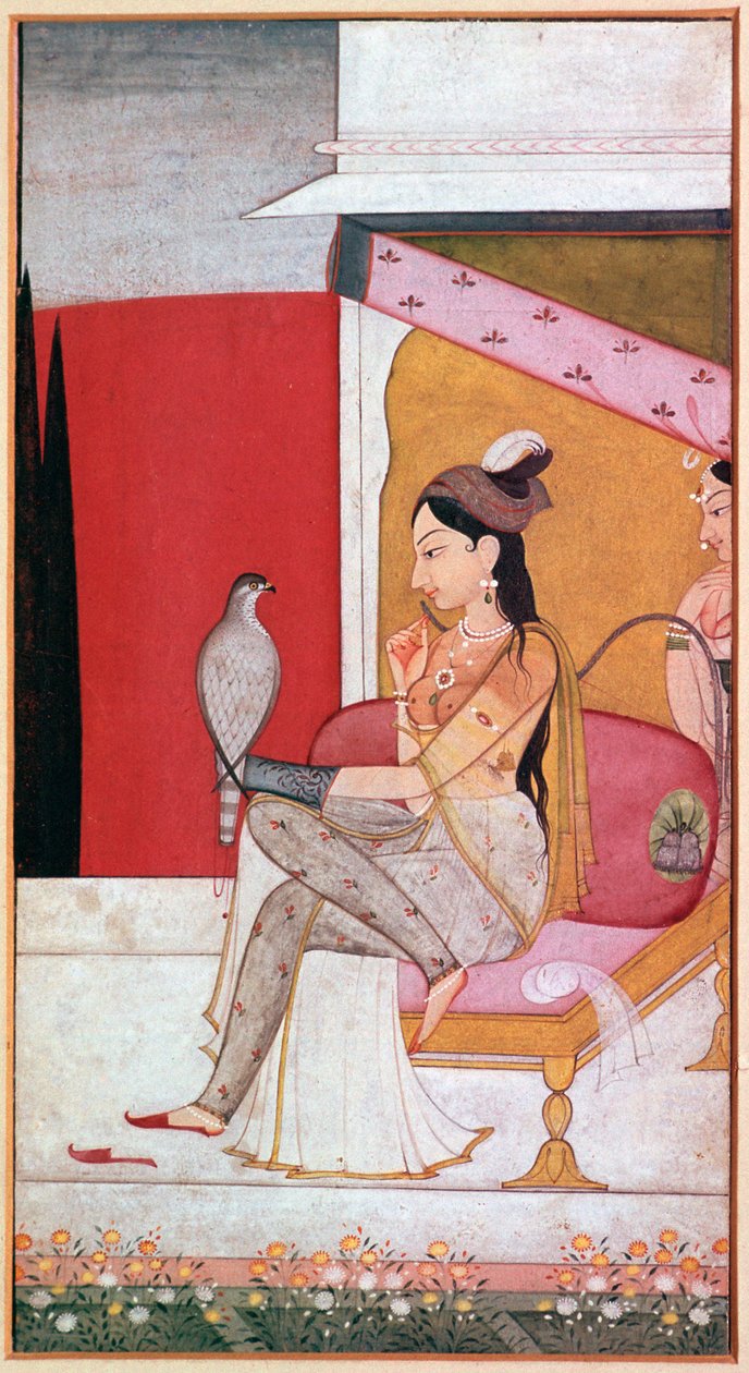 Punjabi illustration af en dame med en høg. af Unbekannt