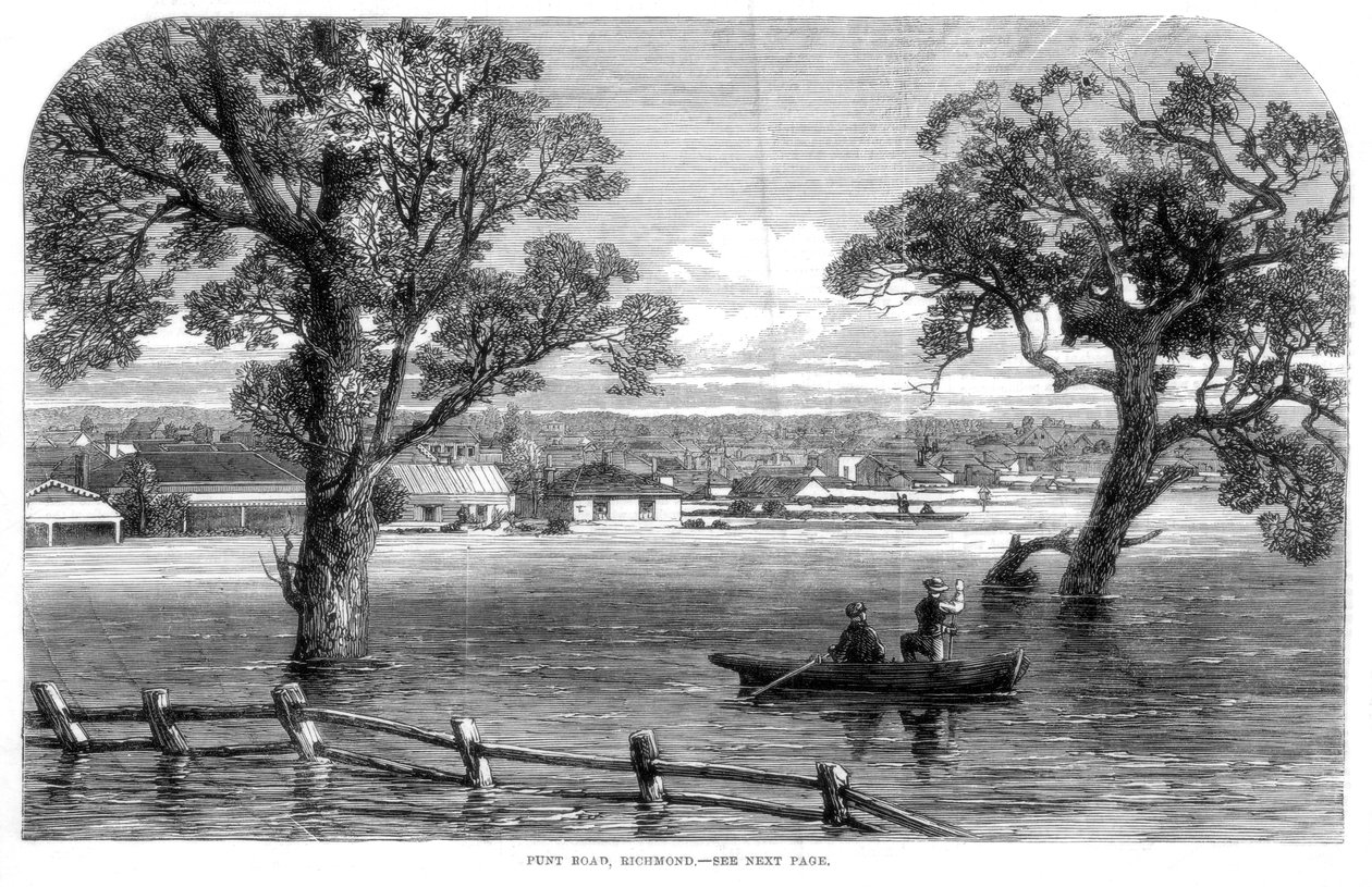 Punt Road, Richmond - Oversvømmelser ved Melbourne, Australien, 1864 af Unbekannt