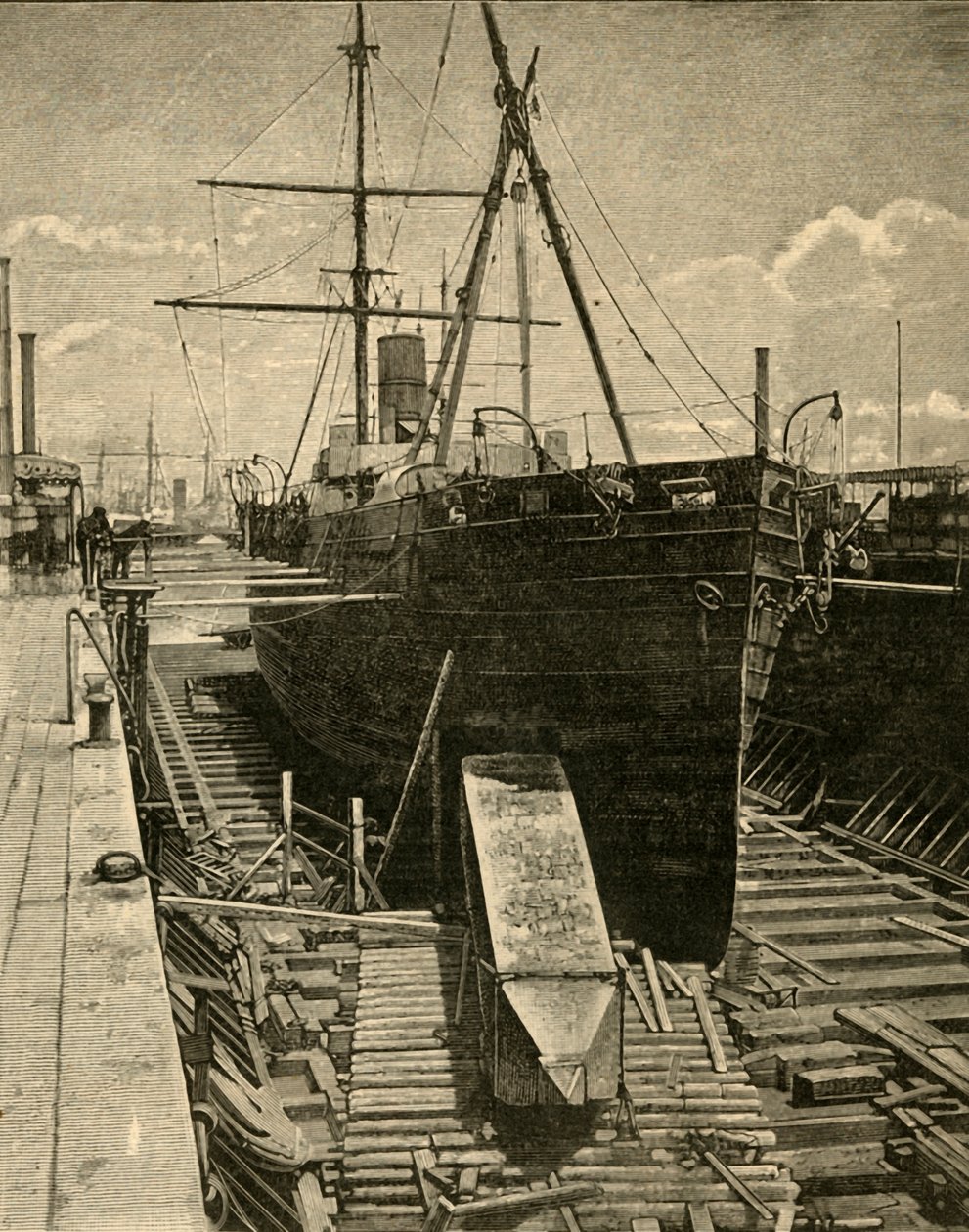 At sætte obelisken i dampskibets lastrum, 1881. af Unbekannt