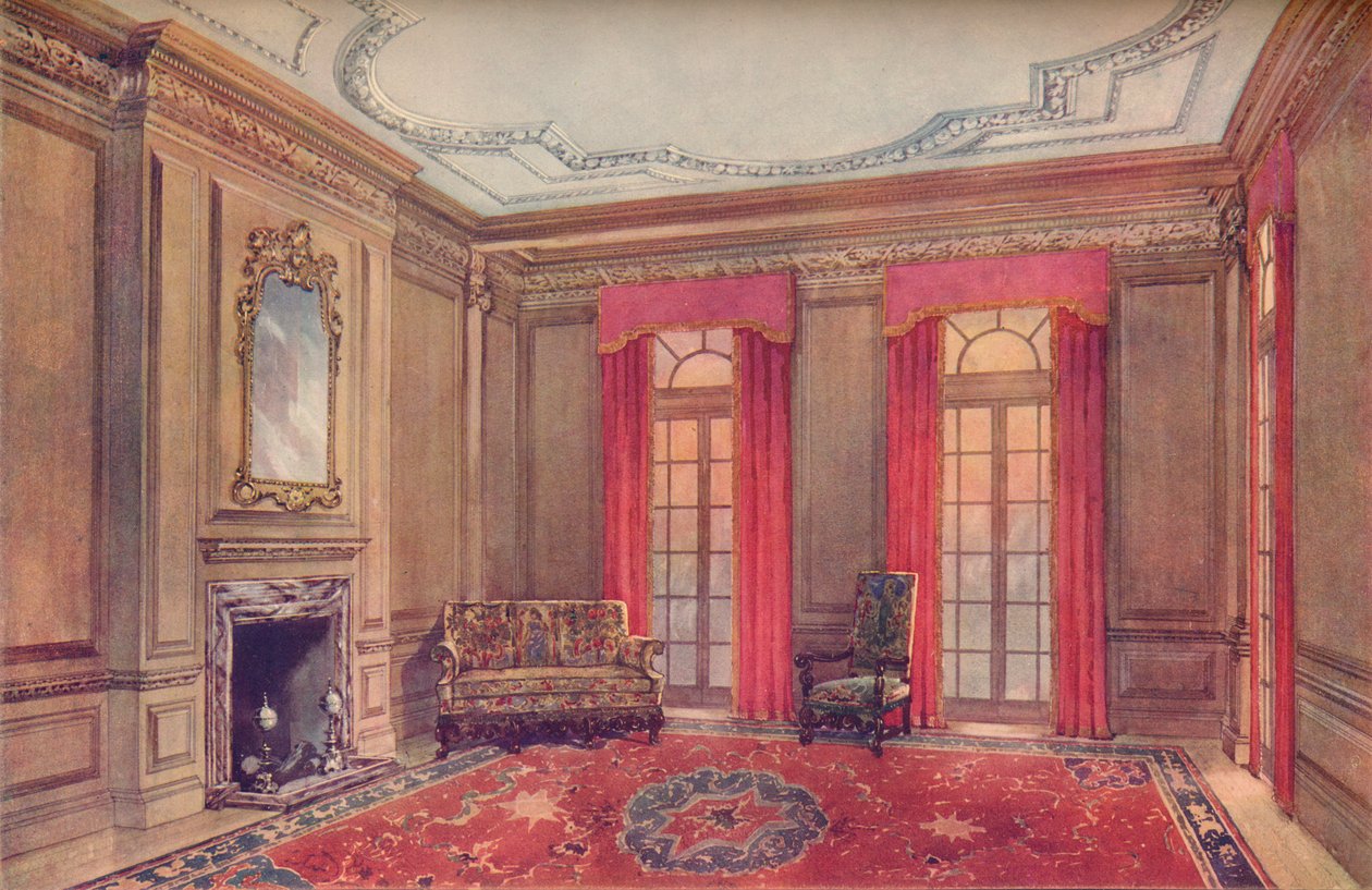 Queen Anne Interior, med Elizabethan Chairs, 1700-tallet, 1910 af Unbekannt