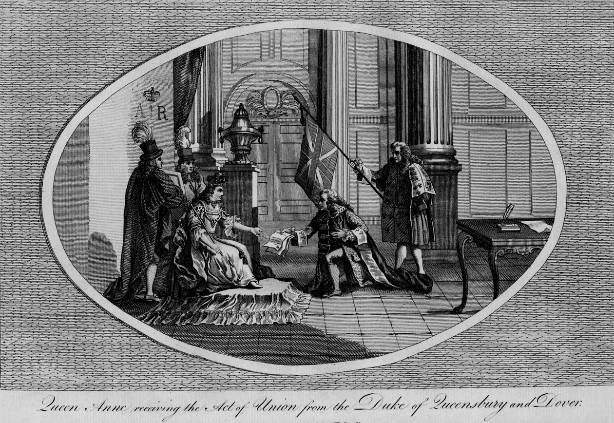 Dronning Anne modtager Unionsloven fra hertugen af Queensberry, 1707 1793 af Unbekannt
