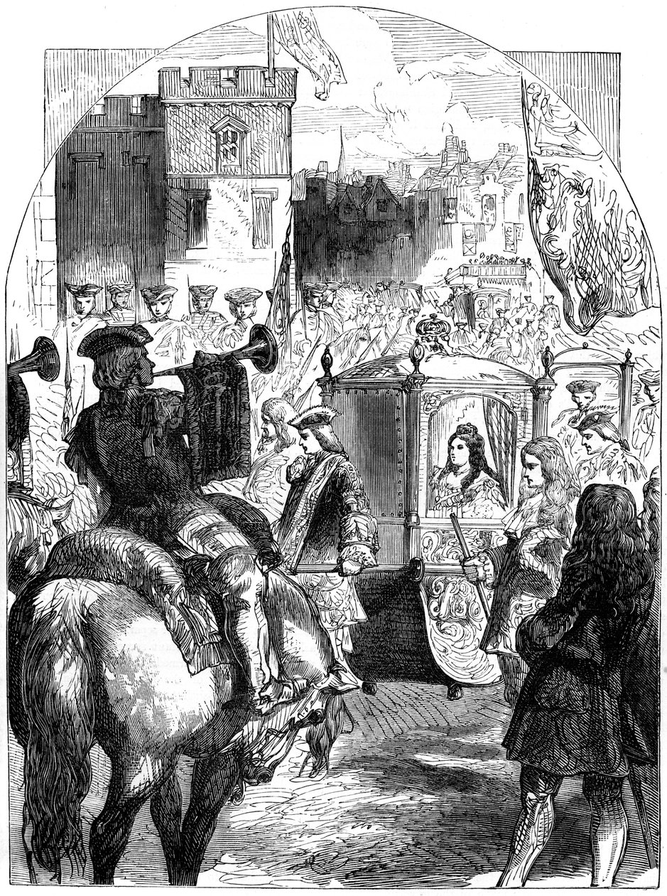Dronning Anne 1665-1714 sidste fremskridt til Parliament House, Westminster, London, 1800-tallet af Unbekannt
