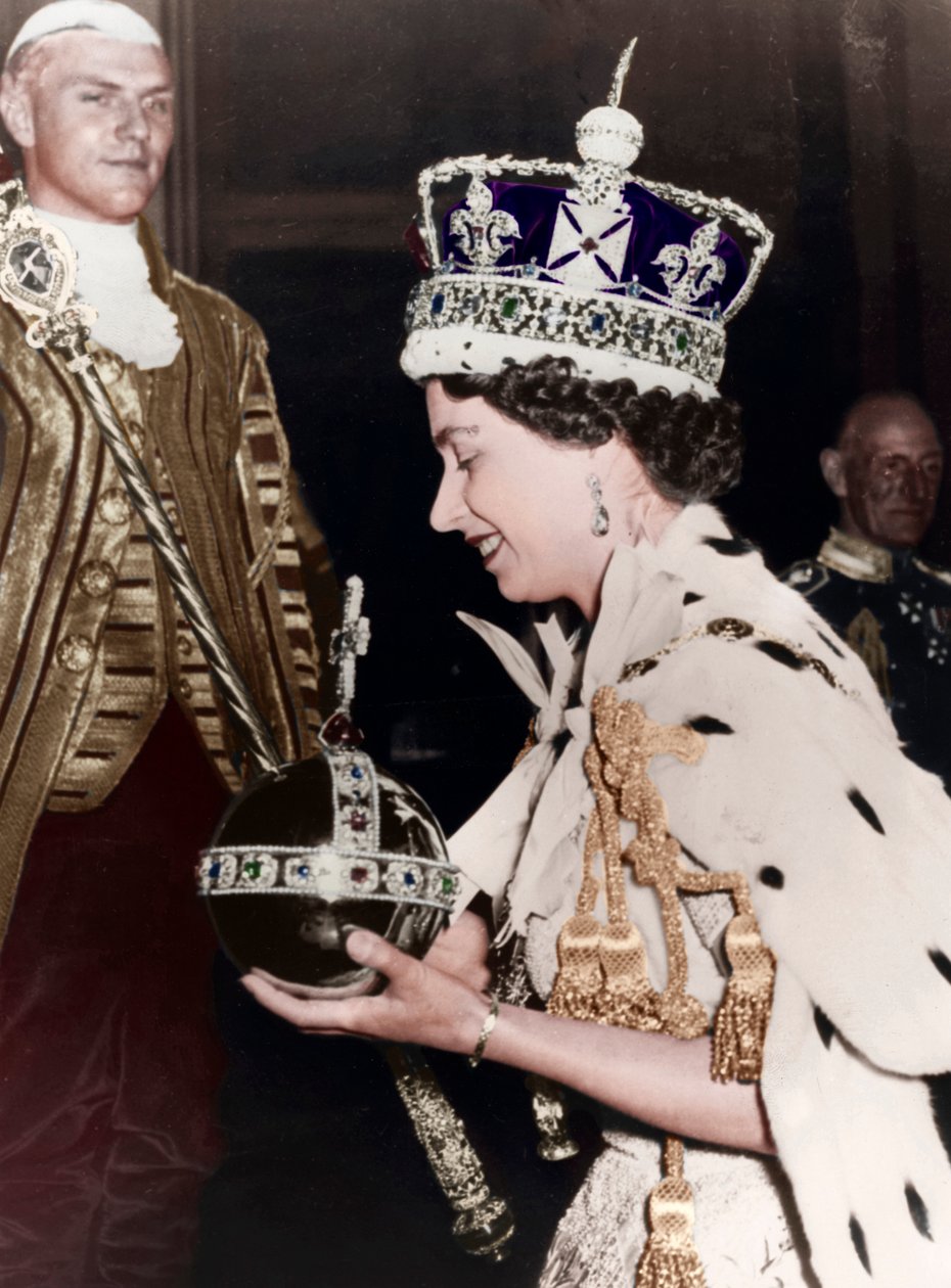 Dronning Elizabeth II vender tilbage til Buckingham Palace efter sin kroning, 1953 af Unbekannt
