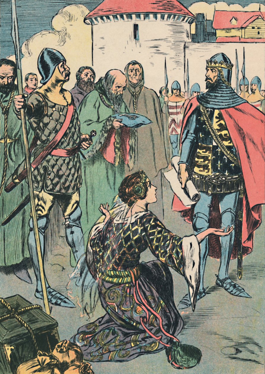 Dronning Philippa bønfalder for mændene i Calais, c1907 af Unbekannt