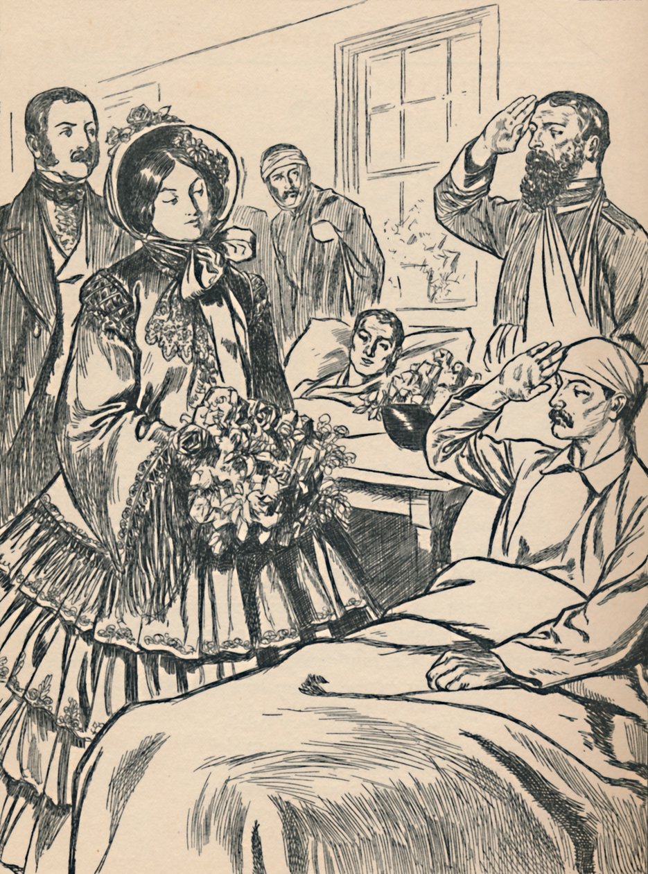 Dronning Victoria besøger sine sårede soldater, c1907 af Unbekannt