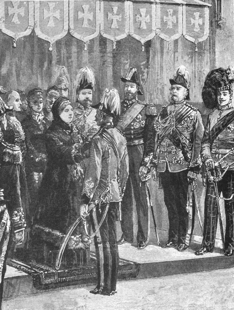 Dronning Victoria udsmykning af officerer... i Windsor, 8. december 1879, 1901. af Unbekannt
