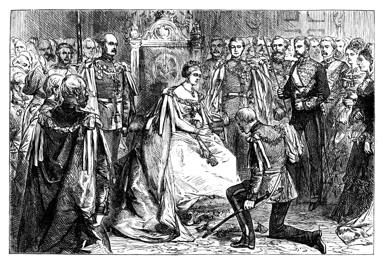 Dronning Victoria holder den første investitur af ordenen af Indiens Stjerne, c1861 af Unbekannt