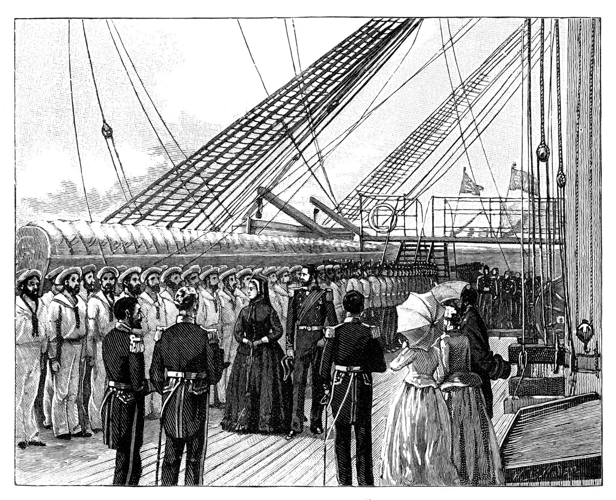 Dronning Victoria inspicerer HMS Galatea, Osborne Bay, c1860