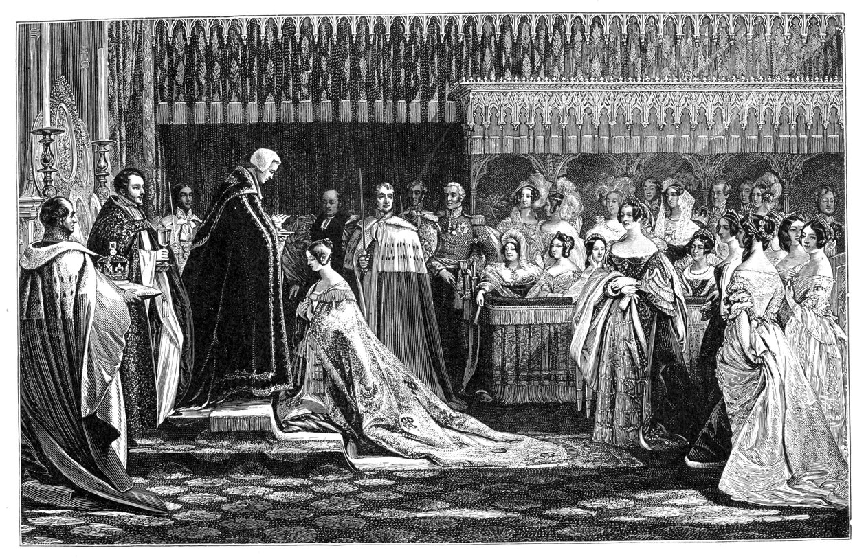 Dronning Victoria modtog nadveren ved sin kroning, 28. juni 1838, 1900 af Unbekannt