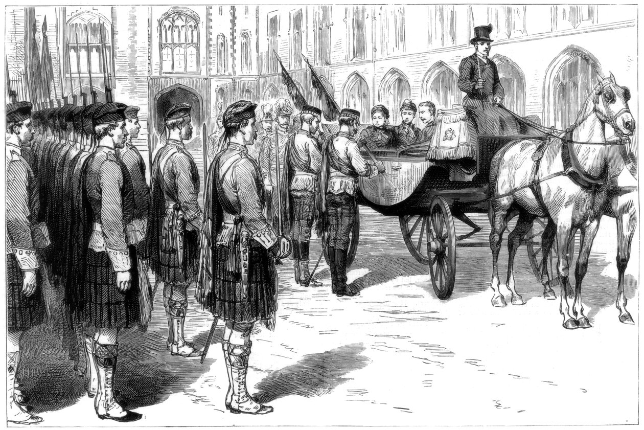 Dronning Victoria modtager de gamle farver fra Seaforth Highlanders, Windsor, 1885 af Unbekannt