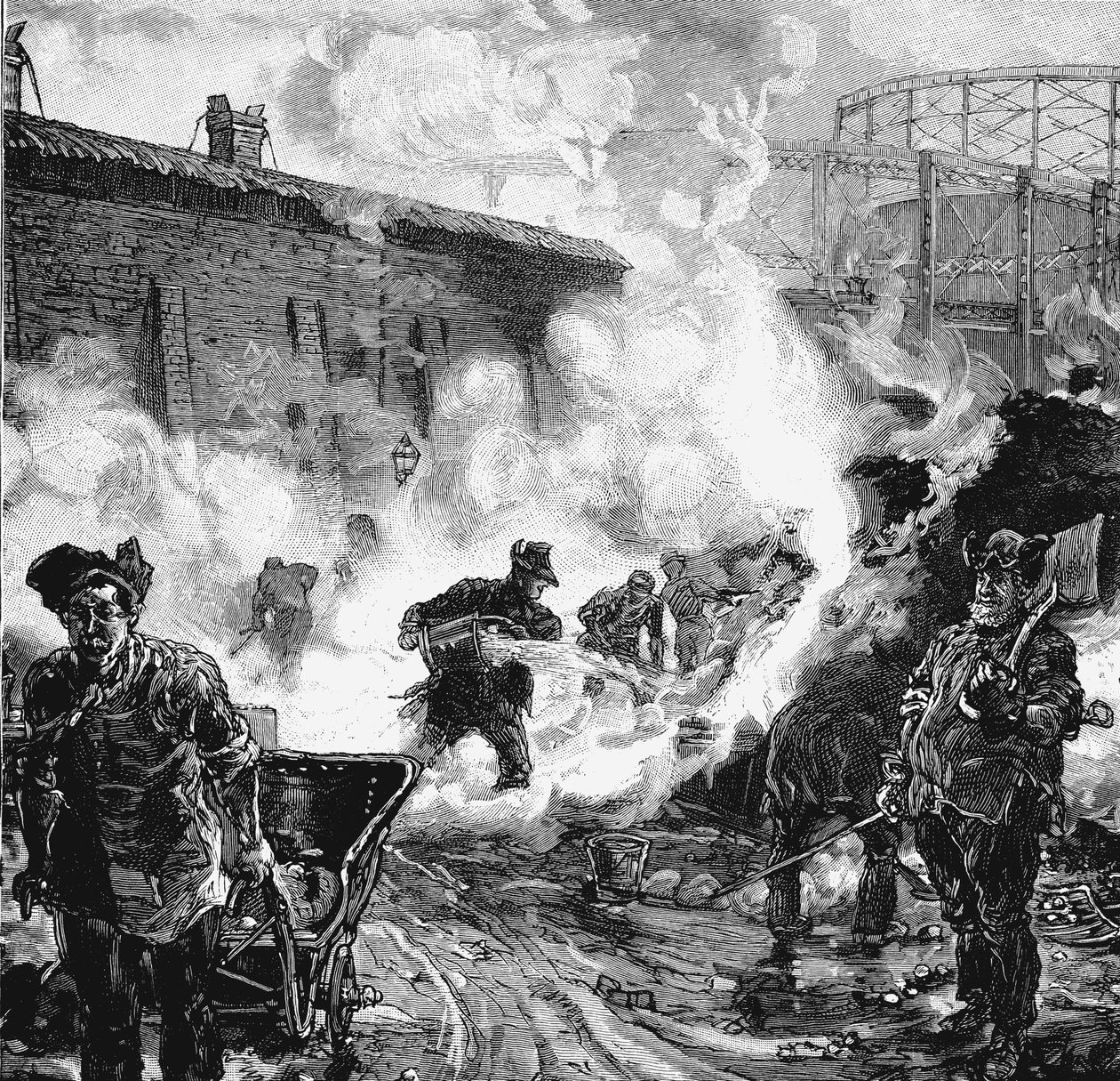 Quenching coke, South Metropolitan Gas Companys værker, East Greenwich, London, 1891 af Unbekannt