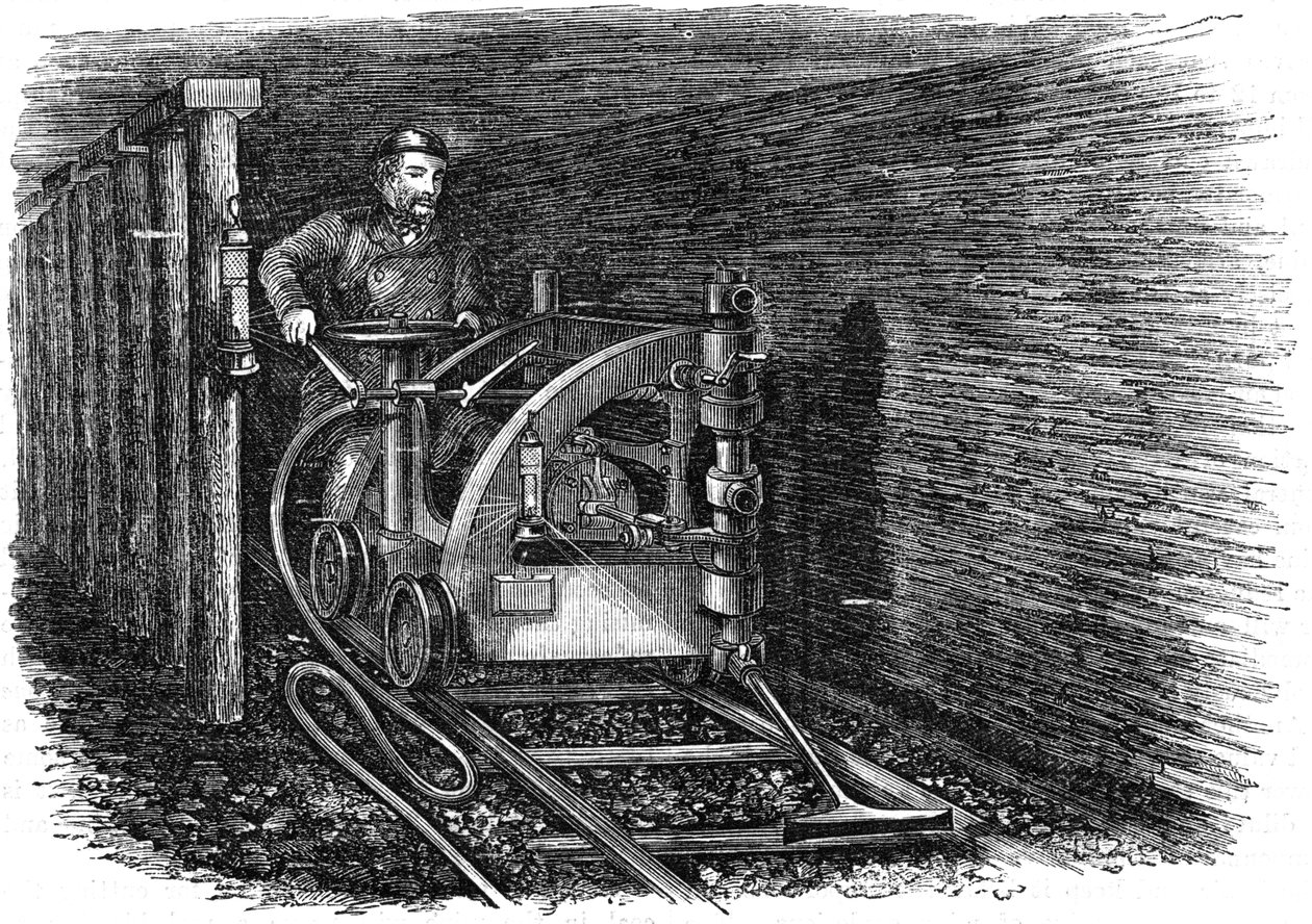 Skinnemonteret kulskæremaskine, 1864 af Unbekannt