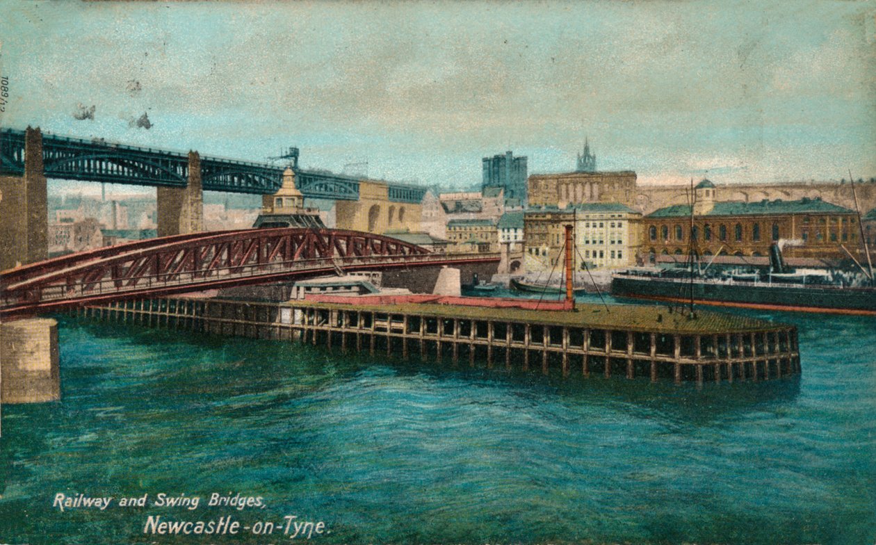Jernbane- og svingbroer, Newcastle-upon-Tyne, c1905 af Unbekannt