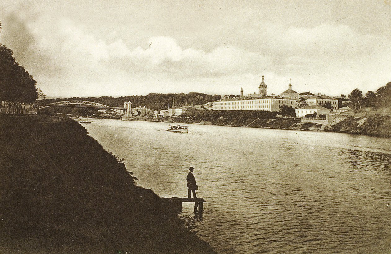 Jernbanebroen og Novodevichy Convent New Maidens Convent, Moskva, Rusland, 1910