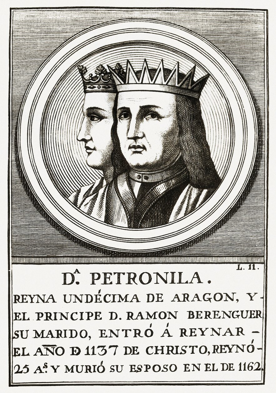 Raimond Berenger IV af Barcelona og Petronilla Queen of Aragon, gravering. af Unbekannt