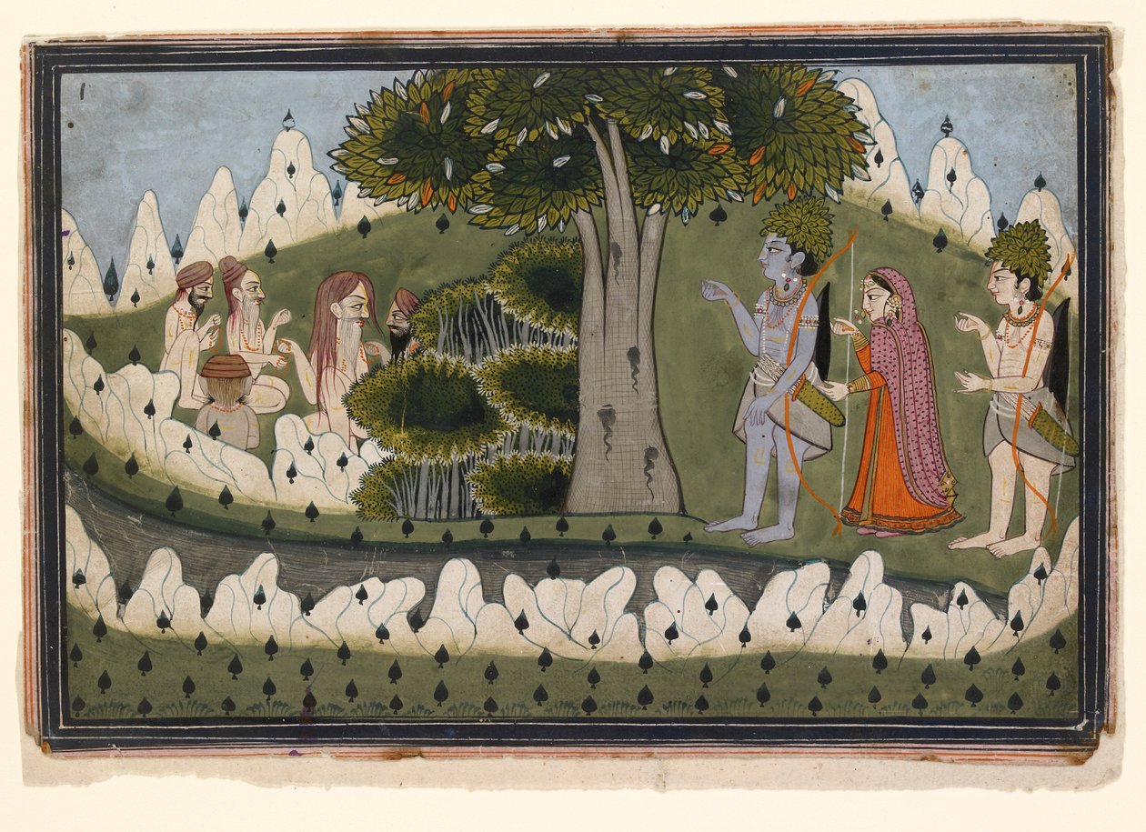 Rama, Sita og Laksmana i et landskab med asketer, c1830 af Unbekannt