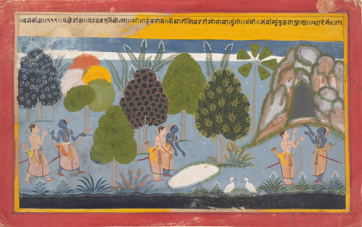 Rama og Lakshmana søger forgæves efter Sita: Illustreret folio..., ca. 1680-90. af Unbekannt