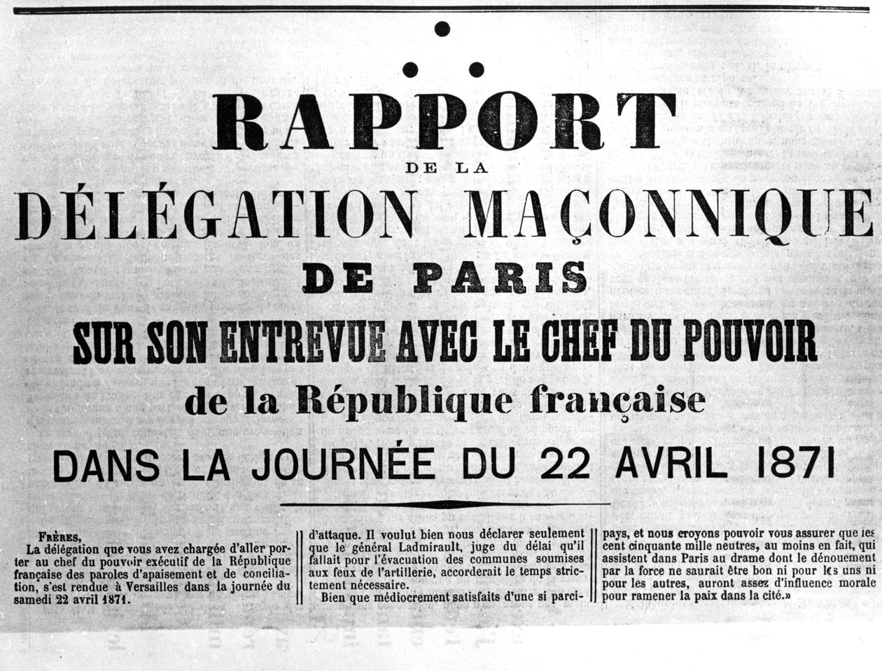 Rapport fra frimurerdelegationen fra franske politiske plakater fra Pariserkommunen af Unbekannt