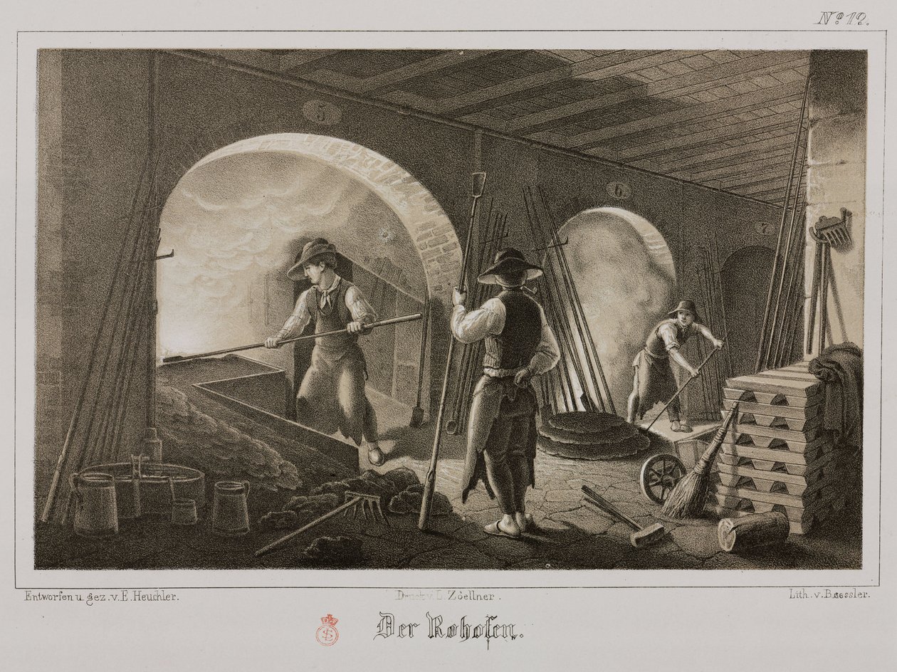 Råmaterialebearbejdning, metallurgismedning af ædelmetal, Tyskland, c 1851 af Unbekannt