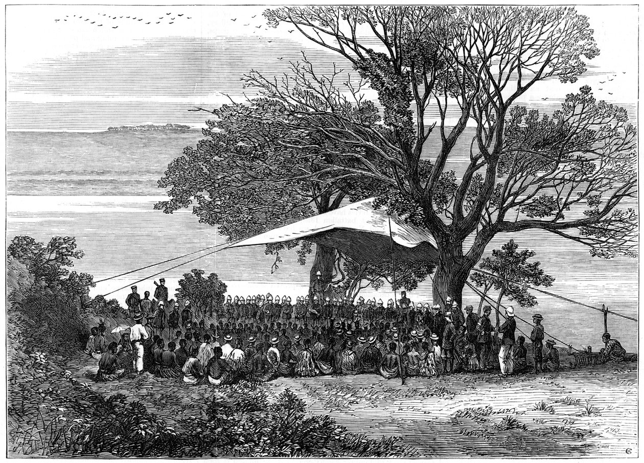 Læser ultimatum på bredden af Tugela, Zulu-krigen i syd, 1879 af Unbekannt
