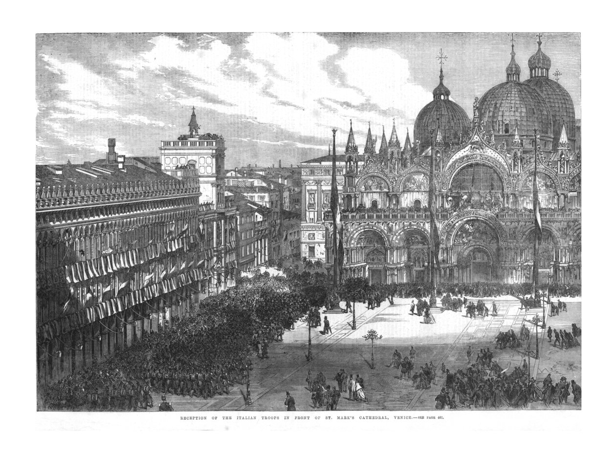Modtagelse af de italienske tropper foran St. Marks Cathedral, Venedig, 1866 af Unbekannt
