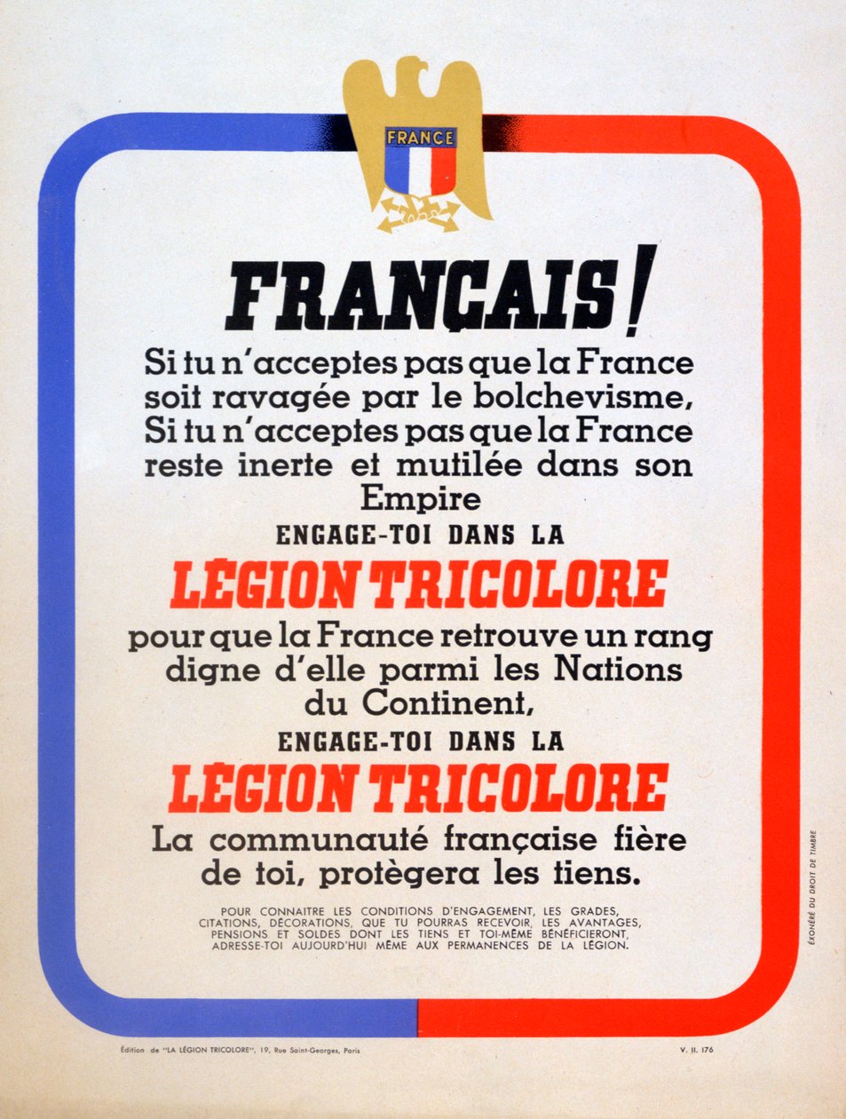 Rekrutteringsplakat for Vichy French Légion Tricolore, 1942 af Unbekannt