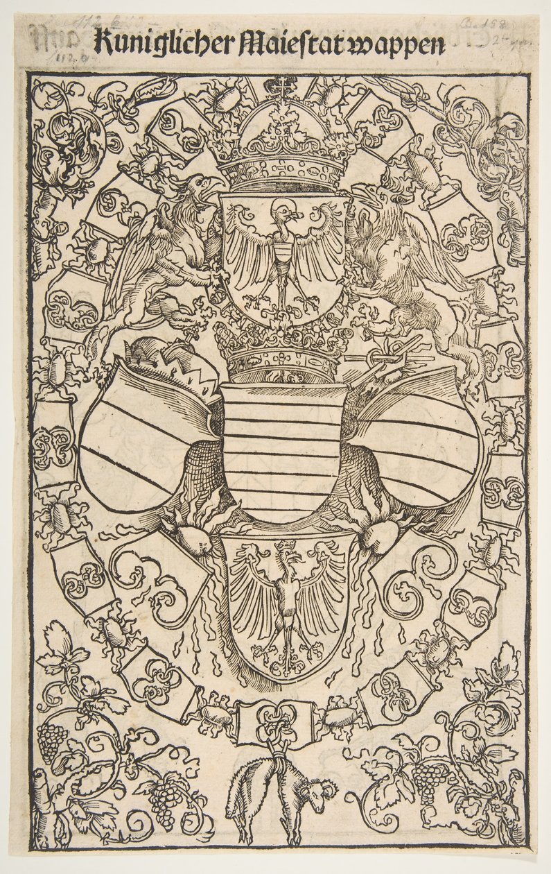 Rekto: Våbenskjold af Maximilian I som konge af romerne, verso: Florians våbenskjold, 1502. af Unbekannt