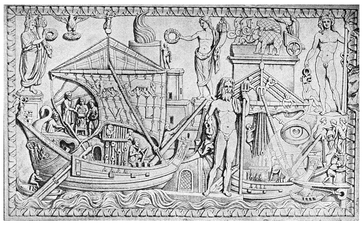 Relief, der viser det romerske fyrtårn ved Ostia, Roms havn, Italien, 1956 af Unbekannt