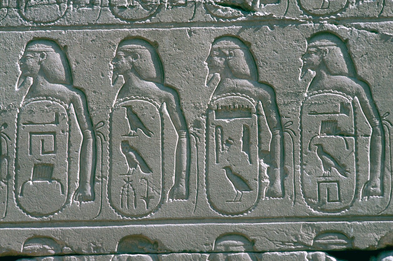 Relieffer, der viser kartoucher af navne på fangede nærøstlige byer, Amuntemplet, Karnak, Egypten af Unbekannt
