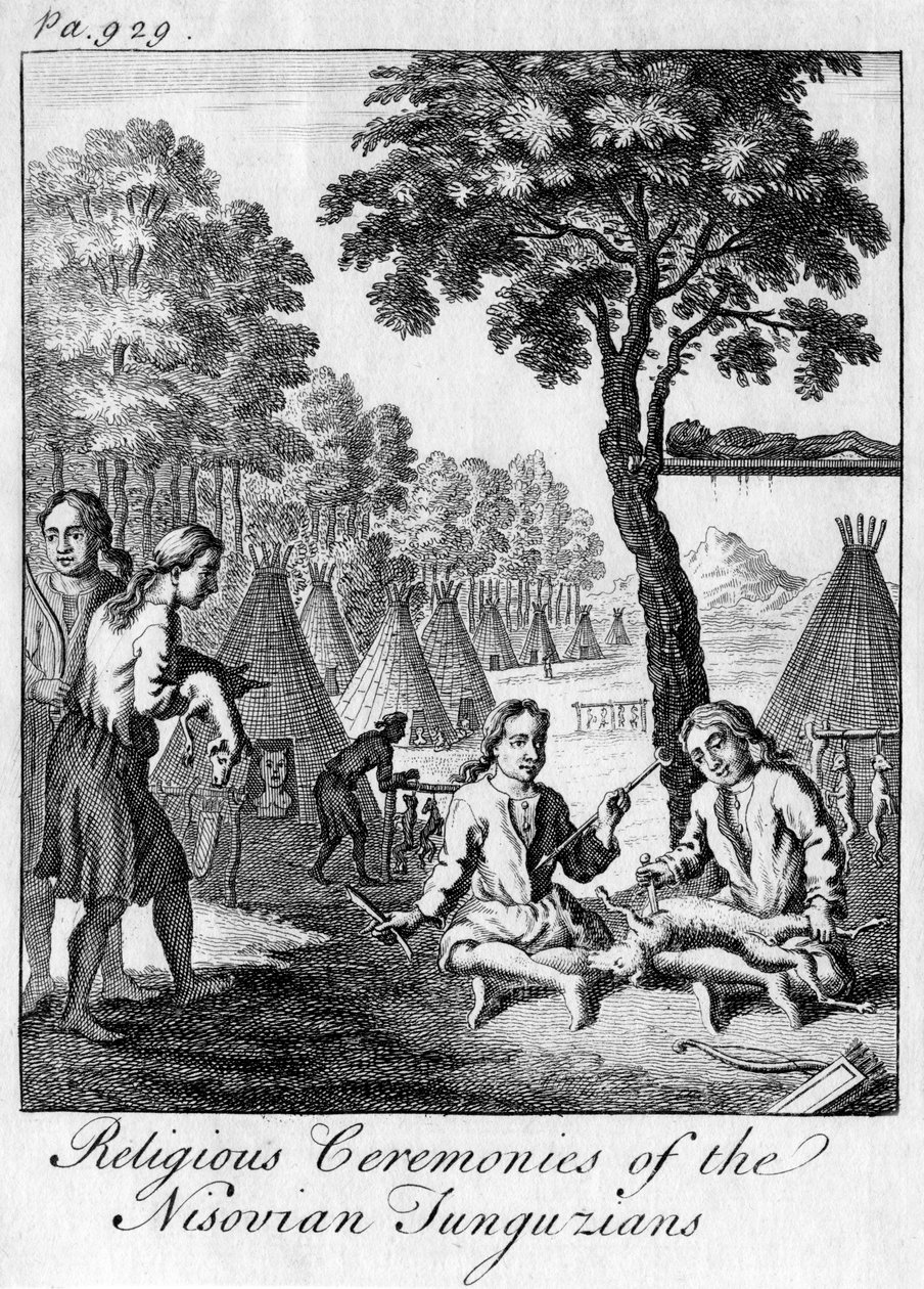 Nisovian Tunguzians religiøse ceremonier, c1748 af Unbekannt