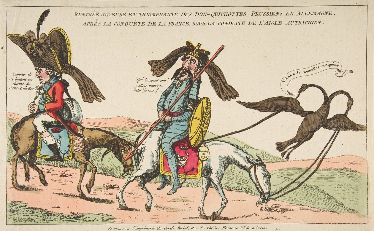 Frydefuld og triumferende tilbagevenden af ​​de preussiske Don-Quixotes til Tyskland, efter erobringen..., ca. 1792. af Unbekannt