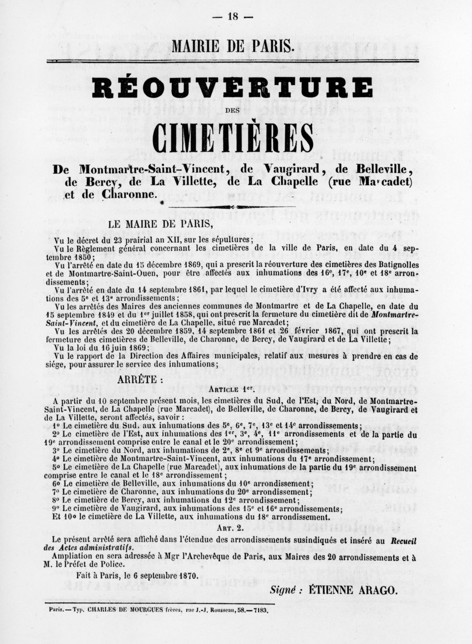 Reouverture des Cimetieres, fra franske politiske plakater af Pariserkommunen, maj 1871 af Unbekannt
