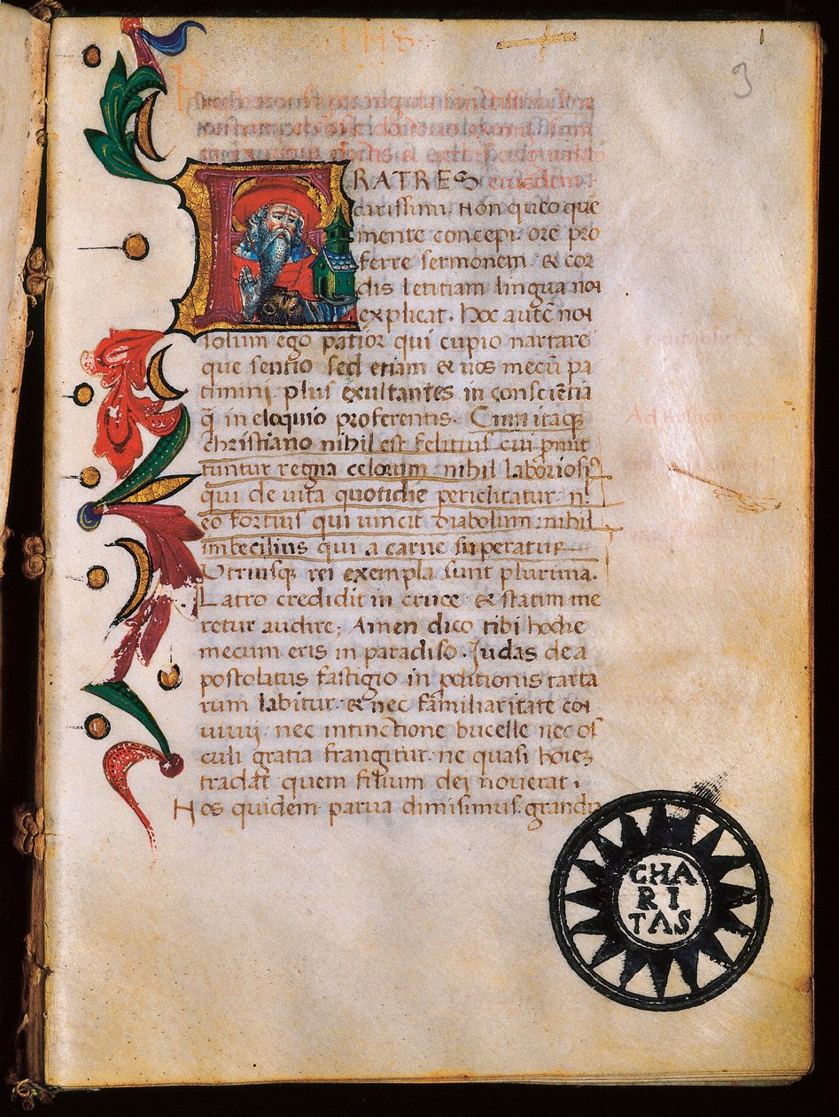 Repræsentation af Sankt Hieronymus (347-420), belyst side taget fra "Opuscula theologica". af Unbekannt