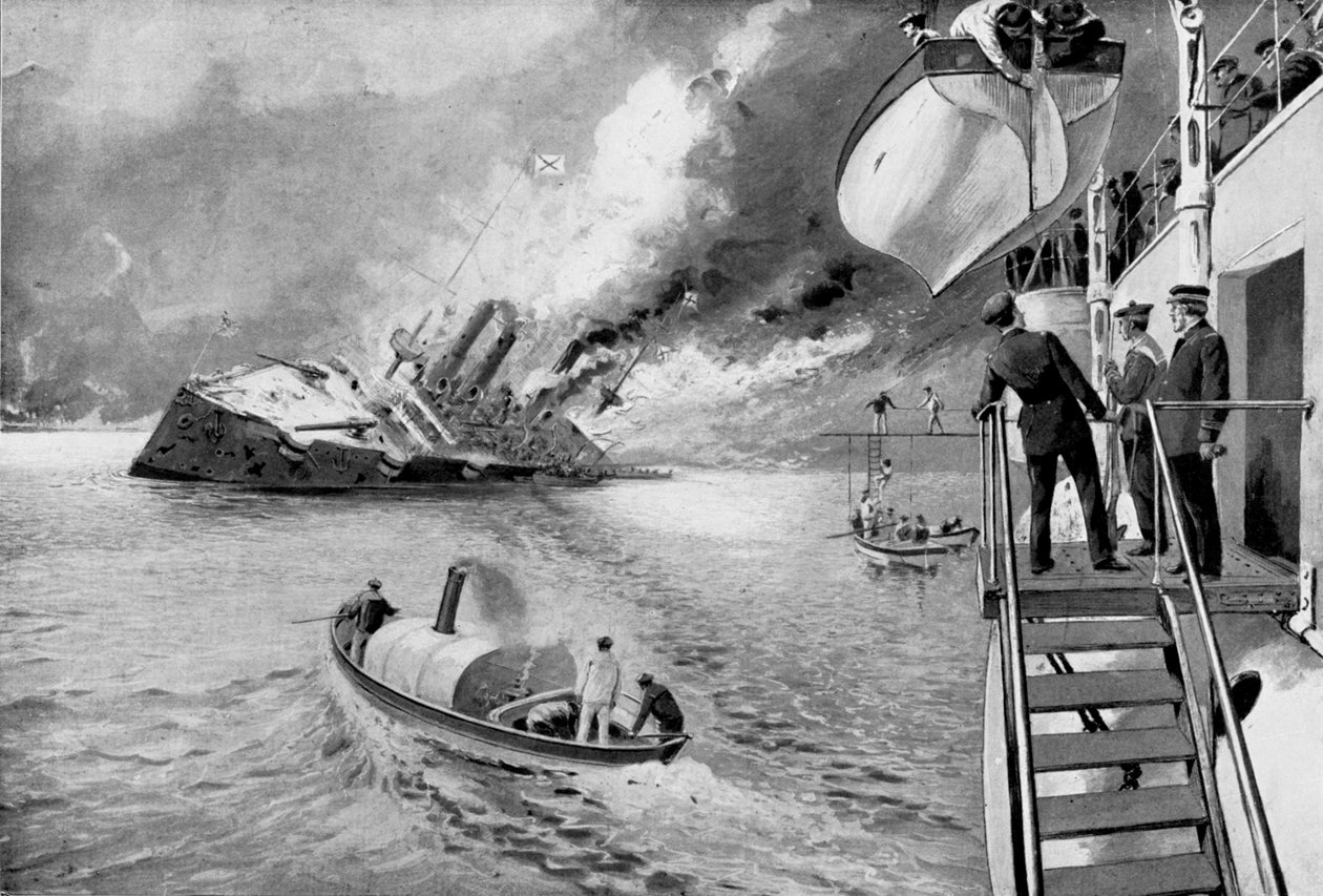 Redning af overlevende fra synkende russisk fartøj, russisk-japansk krig, 1904 af Unbekannt