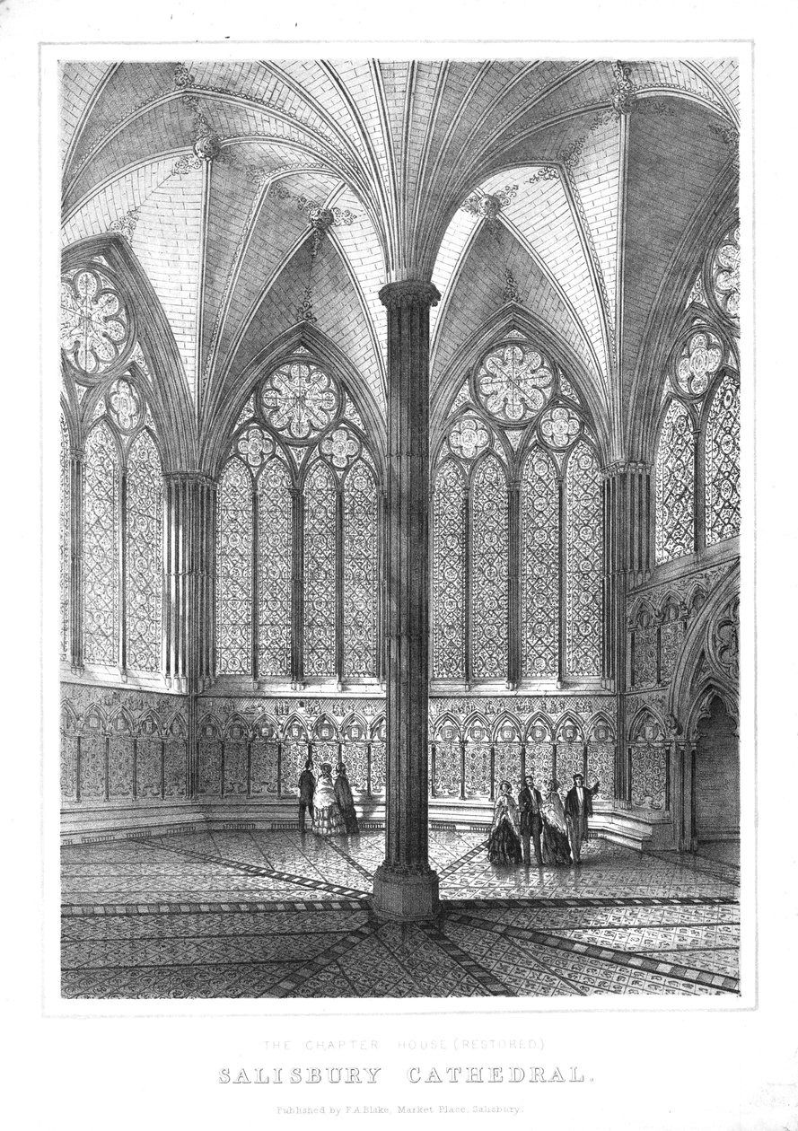 Restaureret Chapter House ved Salisbury Cathedral, midten af slutningen af det 19. århundrede. af Unbekannt