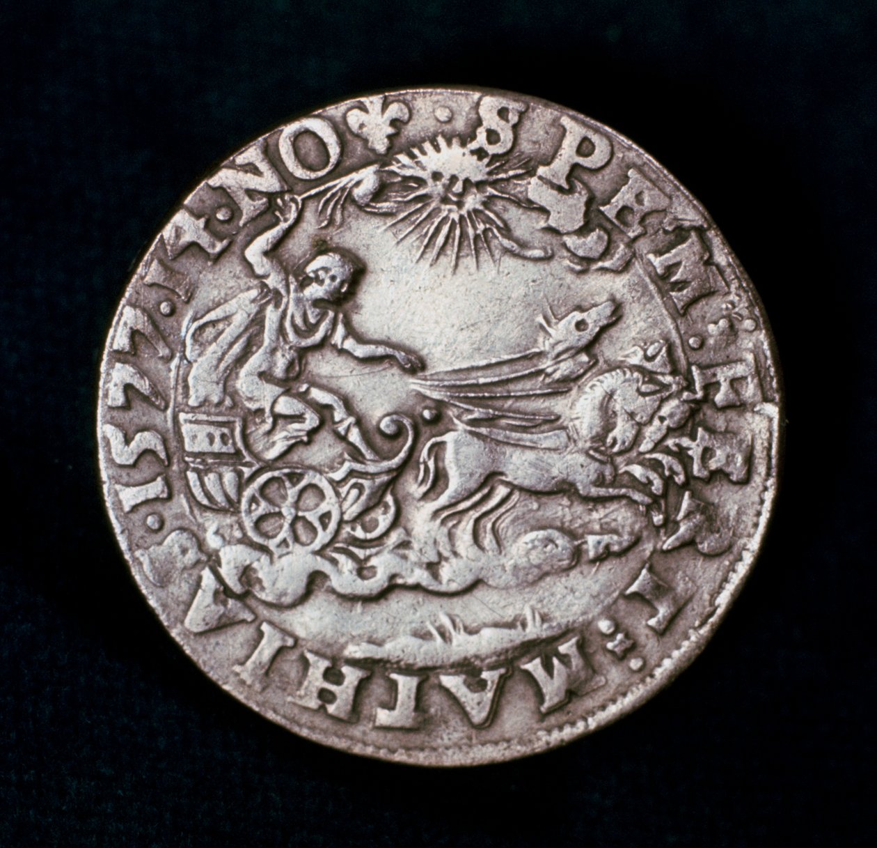 Bagsiden af en medalje til minde om den lyse komet fra 1577 af Unbekannt