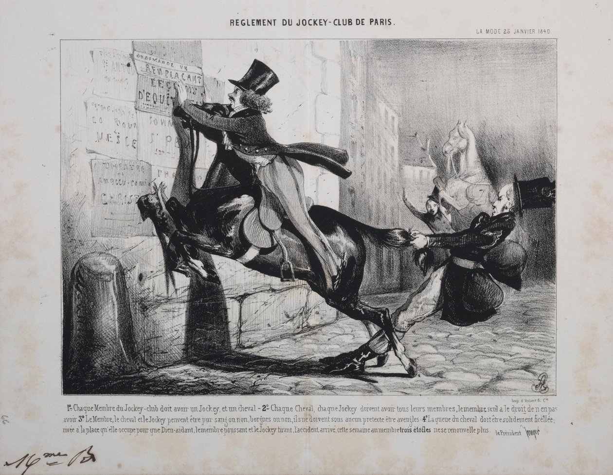 Regler for Jockey Club of Paris: Hvert medlem af Jockey Club skal have en Jockey..., 1800-tallet. af Unbekannt