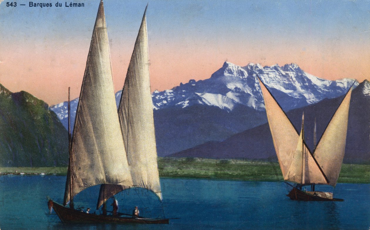 Rhone Alpes, Haute Savoie (74): både på Leman-søen (Genèvesøen) - Postkort dateret 1938 af Unbekannt