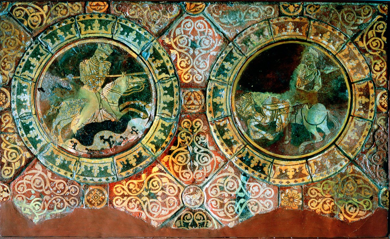 Richard Løvehjerte og Saladin i bereden kamp, 1191 13. århundrede af Unbekannt