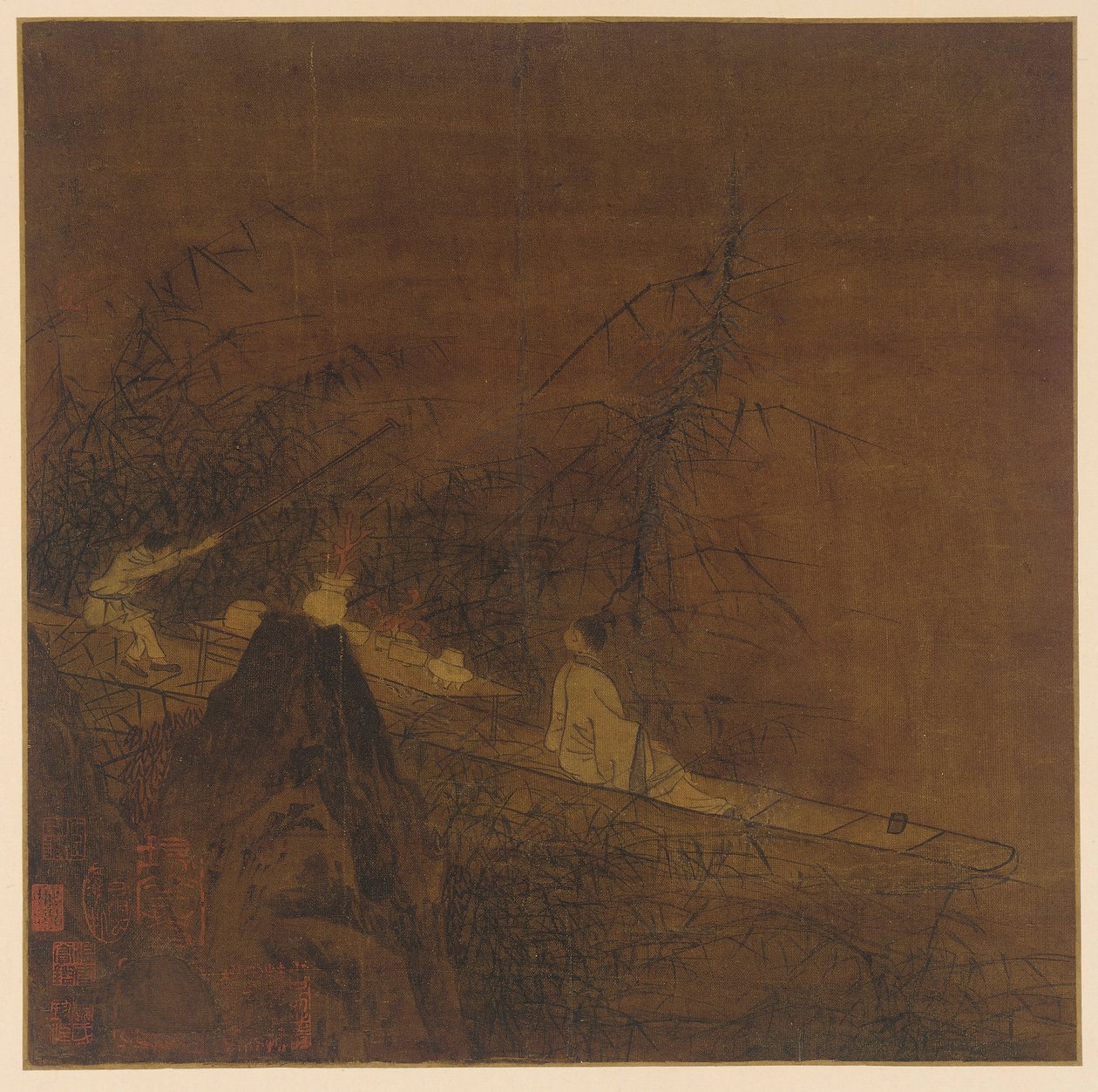 Flodscene: en båd blandt vild bambus, Ming-dynastiet, 1368-1644. af Unbekannt