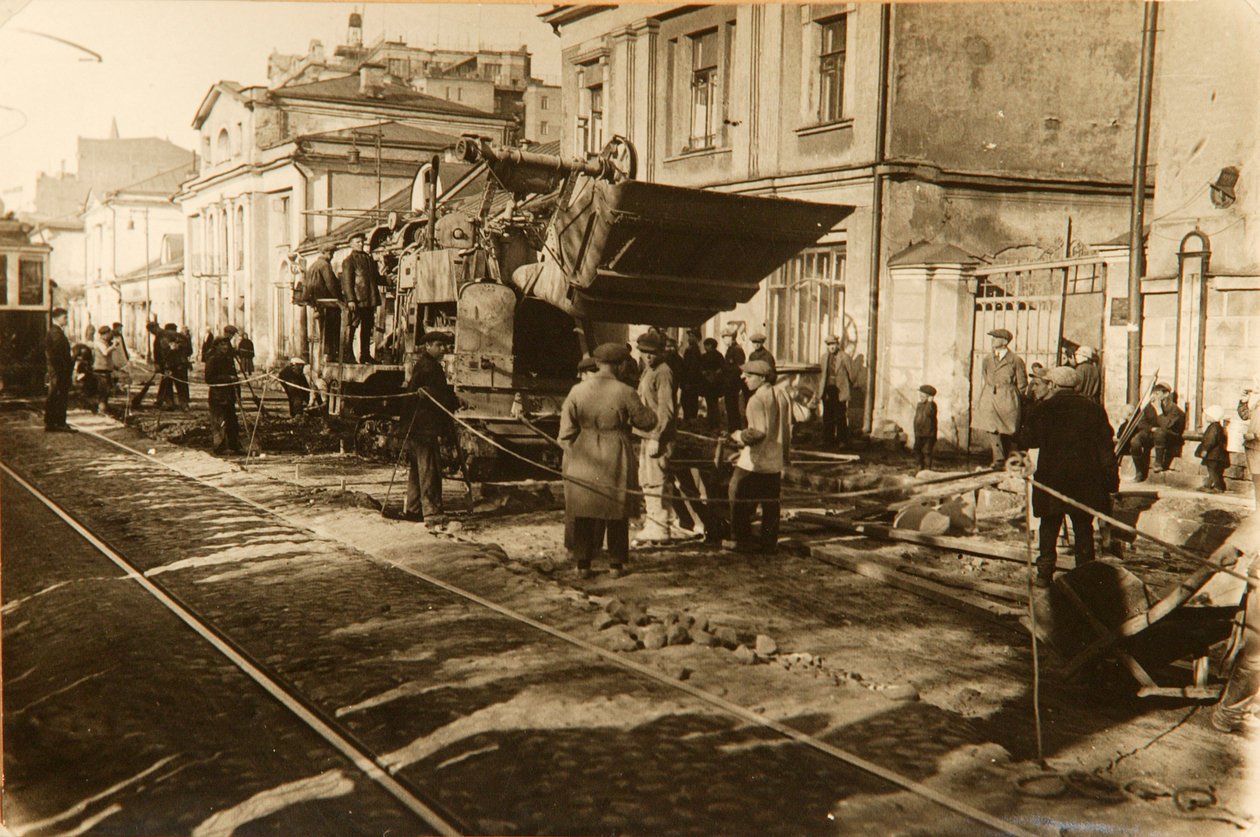 Vejarbejde i Tverskaya Street, Moskva, USSR, 1920