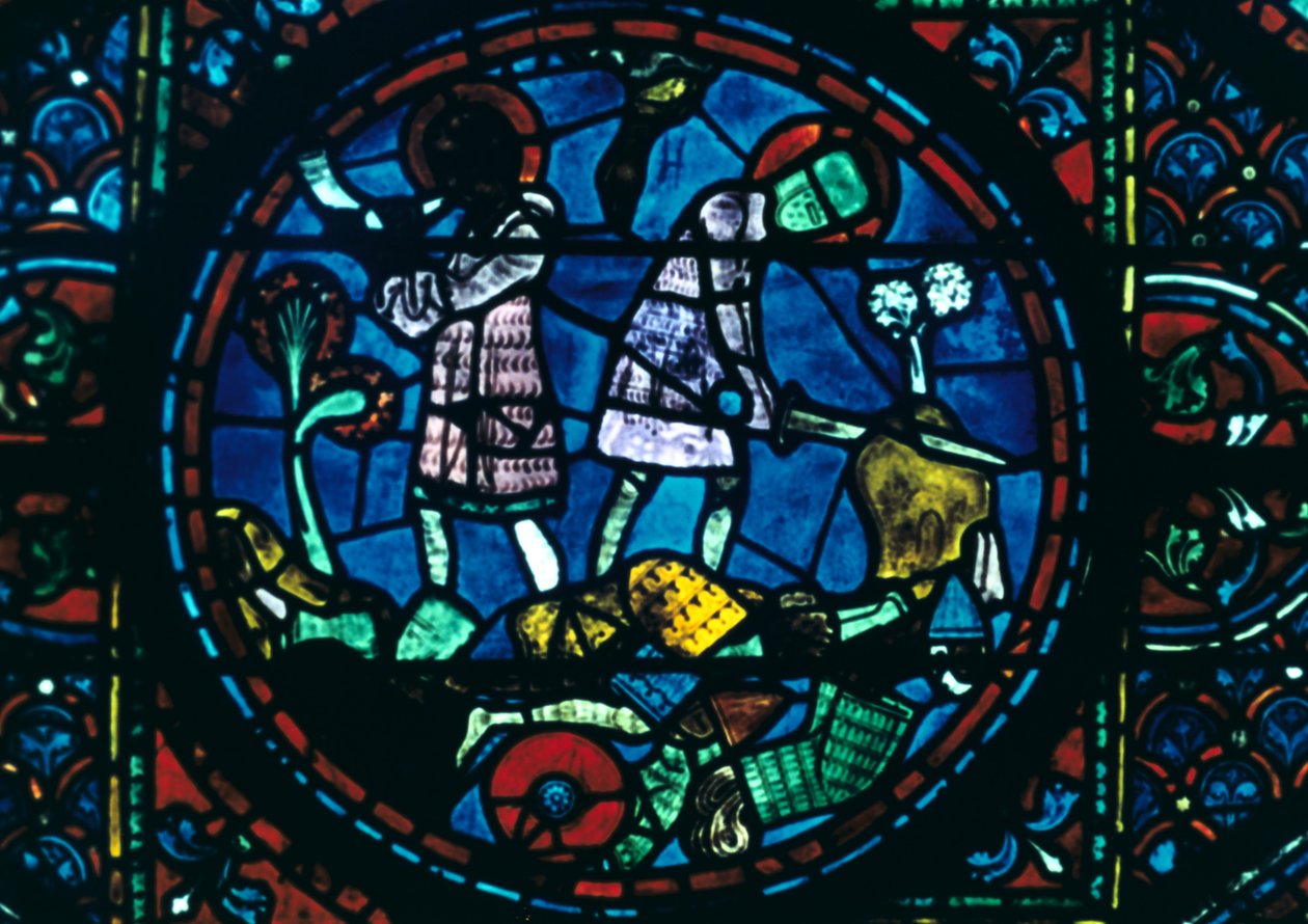 Roland brækker sit sværd og slår sit horn, farvede glas, Chartres Cathedral, Frankrig, 1194-1260 af Unbekannt