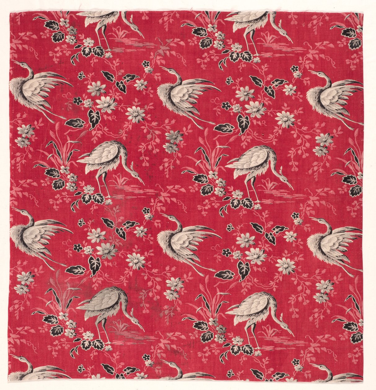 Rulletrykt bomuld med hejre og blomsterdesign, 1800-tallet. af Unbekannt
