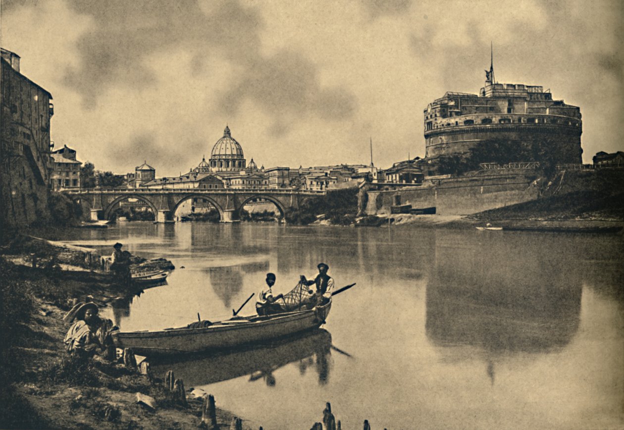 Roma - Tiberen - S. Angelos slot og bro. St. Peters kuppel, 1910 af Unbekannt