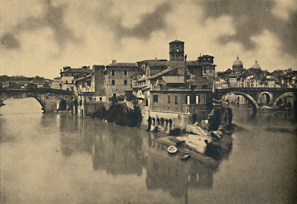 Roma - Tiberine-øen og de gamle broer Caestius og Fabritius, 1910 af Unbekannt