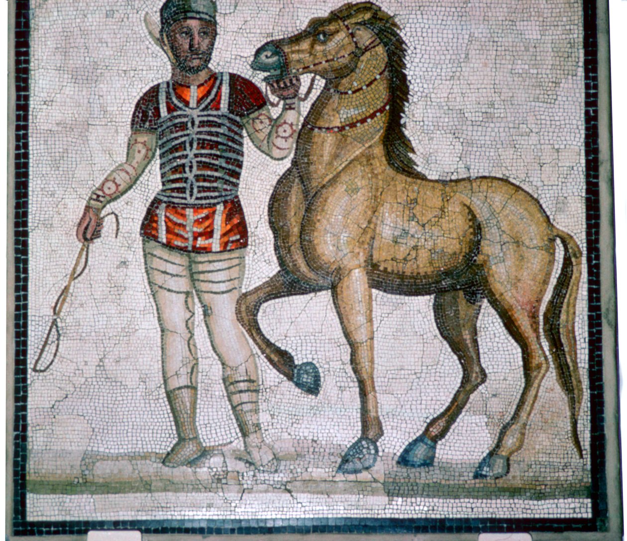 Romersk mosaik af en vognmand med hest af Unbekannt