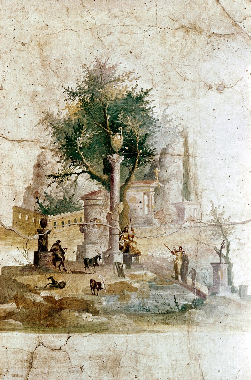 Romersk vægmaleri af et mytisk landskab, Villa of Agrippa Postumus, nær Pompeji, Italien af Unbekannt